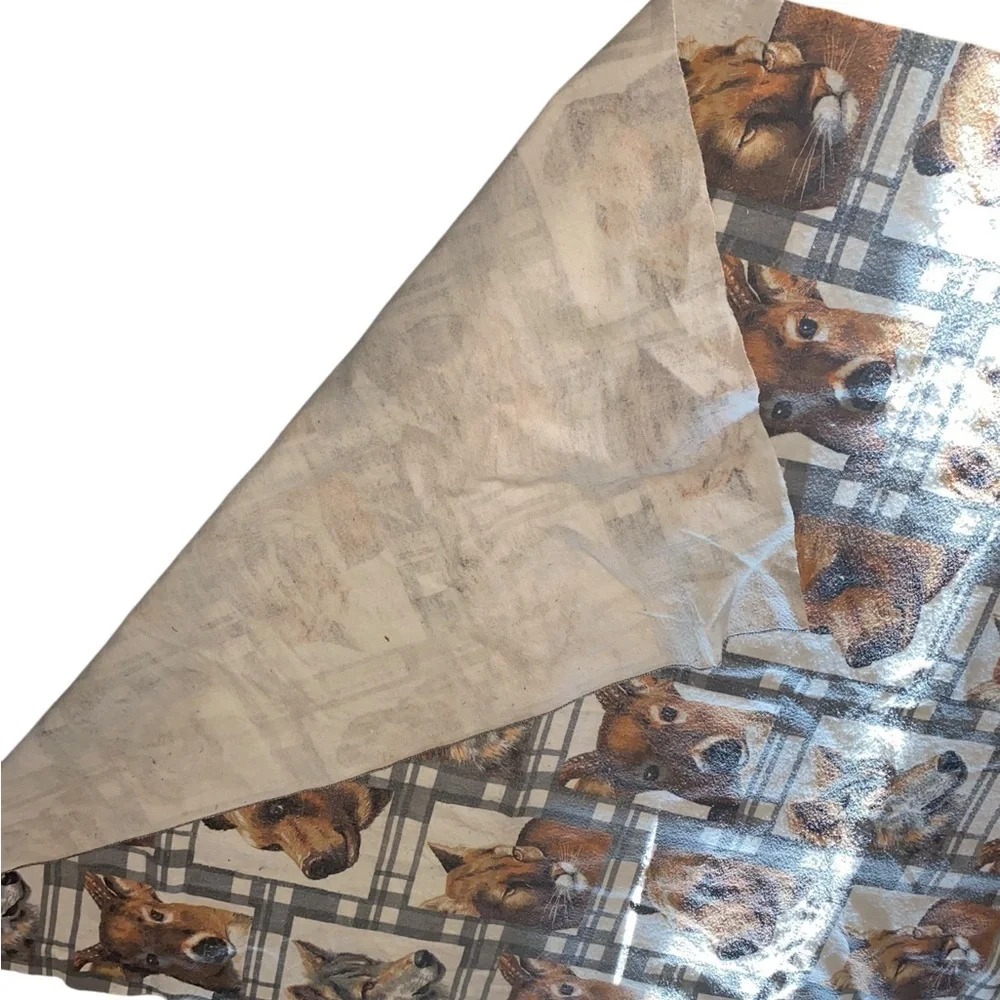 Vintage Rare Gray Plaid Animal Blanket Cabincore farmhouse bears wolves deer